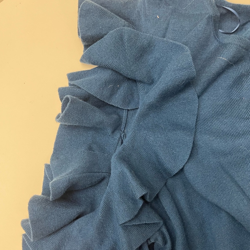 CeCe Turquoise Ruffle Shoulder Sweater - Picture 6 of 7